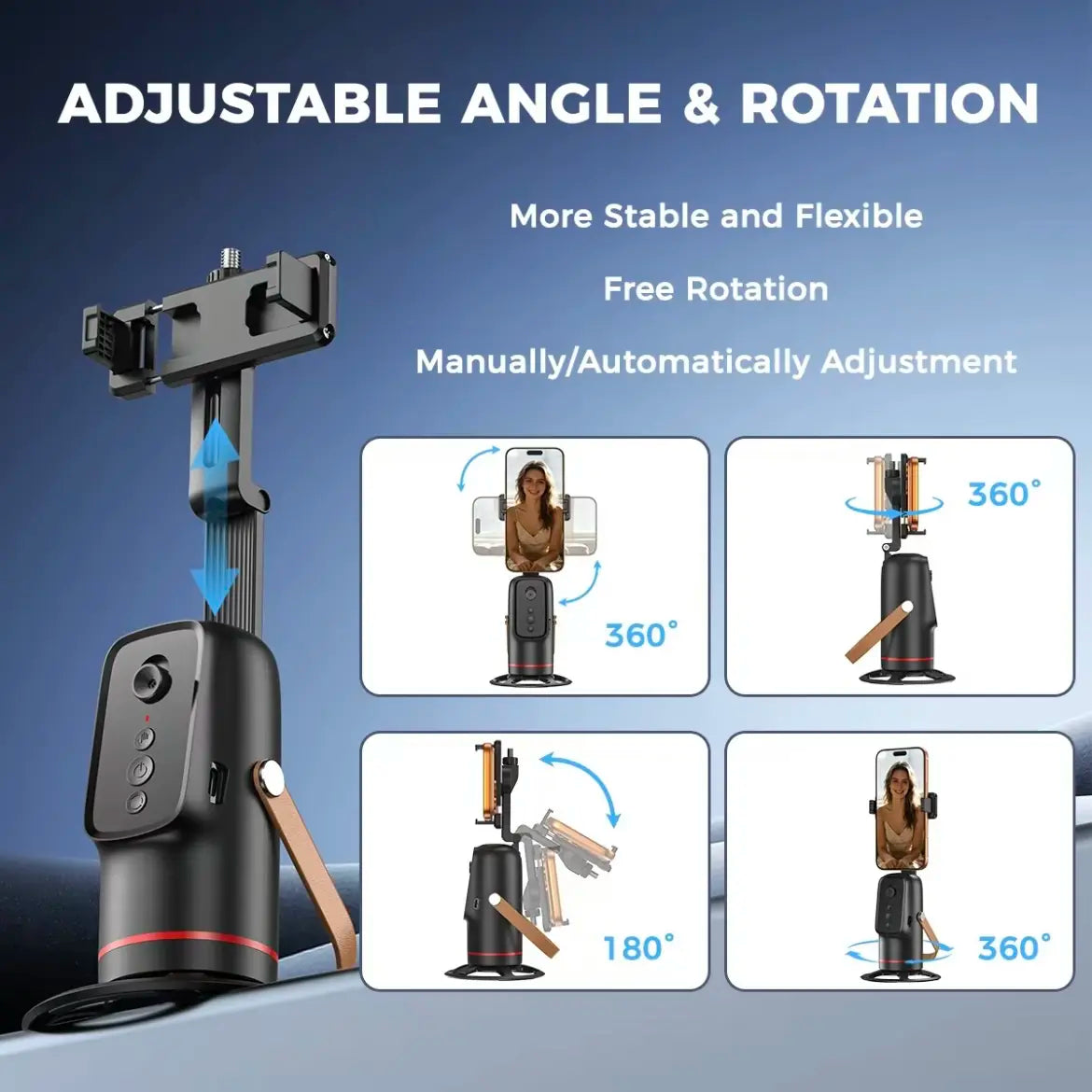 Auto Face Tracking Tripod 360° Rotating Cell Phone Photo and Video Kits Stand, Camera Stand with Remote and Gesture Control, Rechargeable Smart Shooting Stand for Live Recording Tiktok（Black）