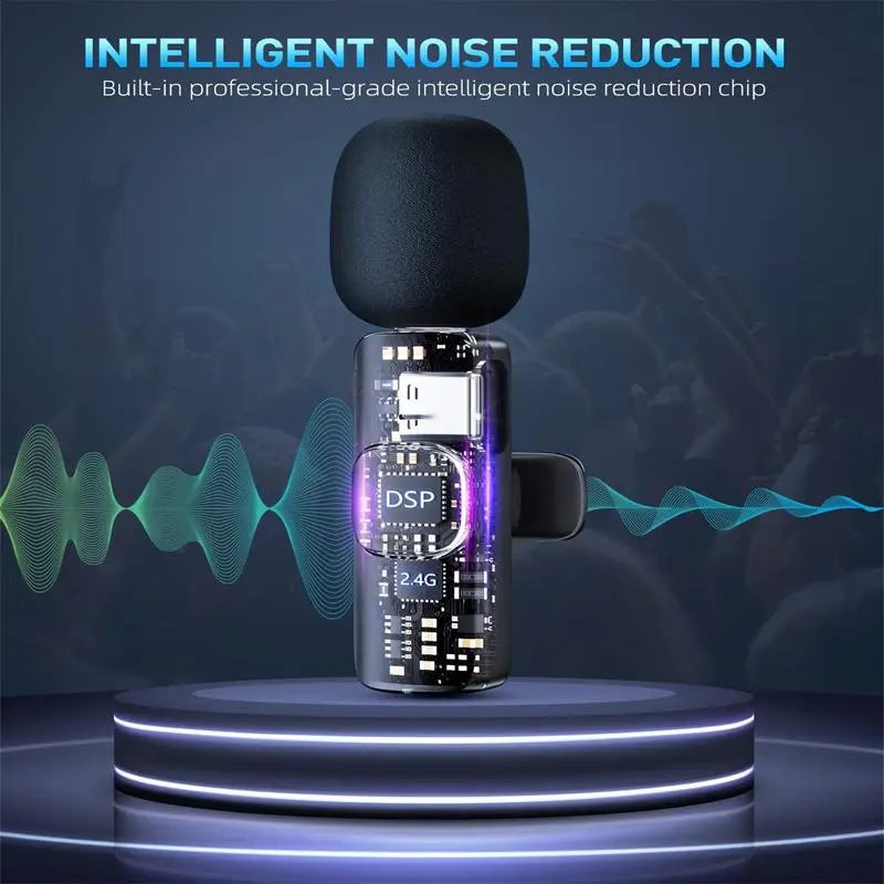 Wireless Microphone for Iphone/Smartphone, Microphones with Clearer Audio for Video Recording, Interview, Vlog，Noise Reduction Device Noise Cancellation Stereo Wireless Vlogging Tools Handheld Mic Microfono Minimic