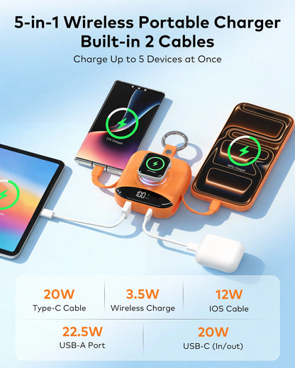 BLACKPAI 10000Mah Mini Portable Power Bank with Apple Watch Charger, PD 22.5W Fast Charging with LED Display and Built-In Type-C and Lightning Cables, 3-In-1 Battery Pack for Iphone 17/16/15/14/13/12/11 Pro/Max, Apple Watch Ultra/11/10/Se, Ipad
