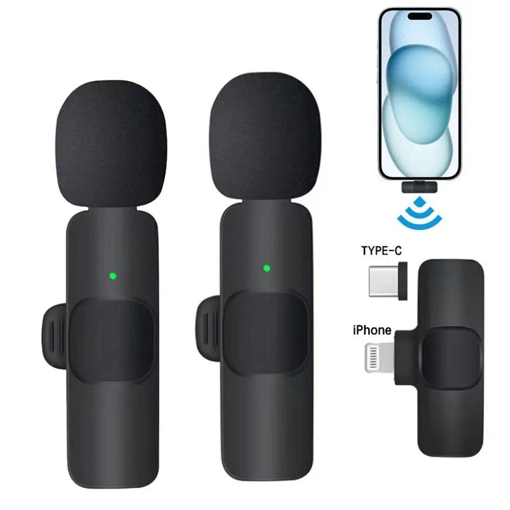 2 Pack Wireless Lavalier Microphone for Iphone Ipad Android Phone Plug and Play Noise Reduction Mini Microphone for Video Recording Interview Podcast Vlog Youtube Tiktok Audio Bluetooth Clip Portable Rechargeable