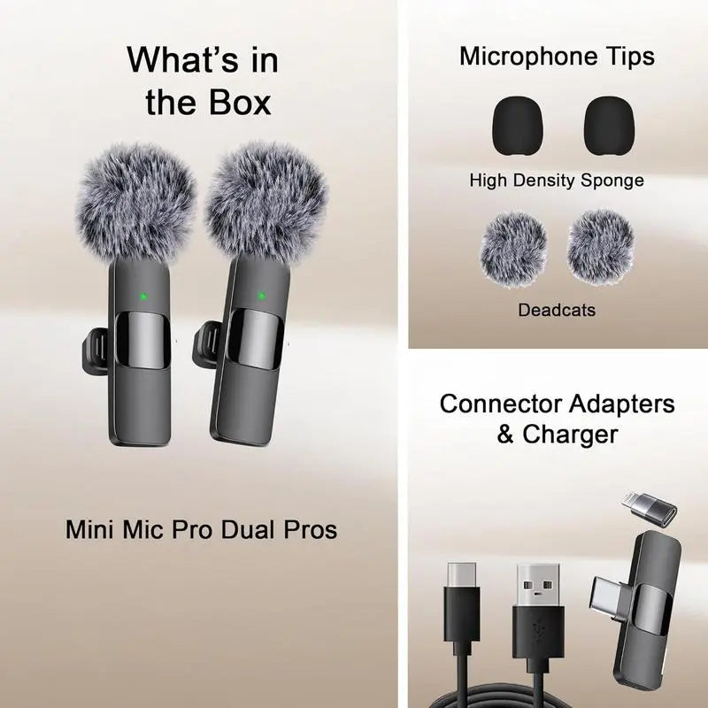 Wireless Microphone for Iphone/Smartphone, Microphones with Clearer Audio for Video Recording, Interview, Vlog，Noise Reduction Device Noise Cancellation Stereo Wireless Vlogging Tools Handheld Mic Microfono Minimic