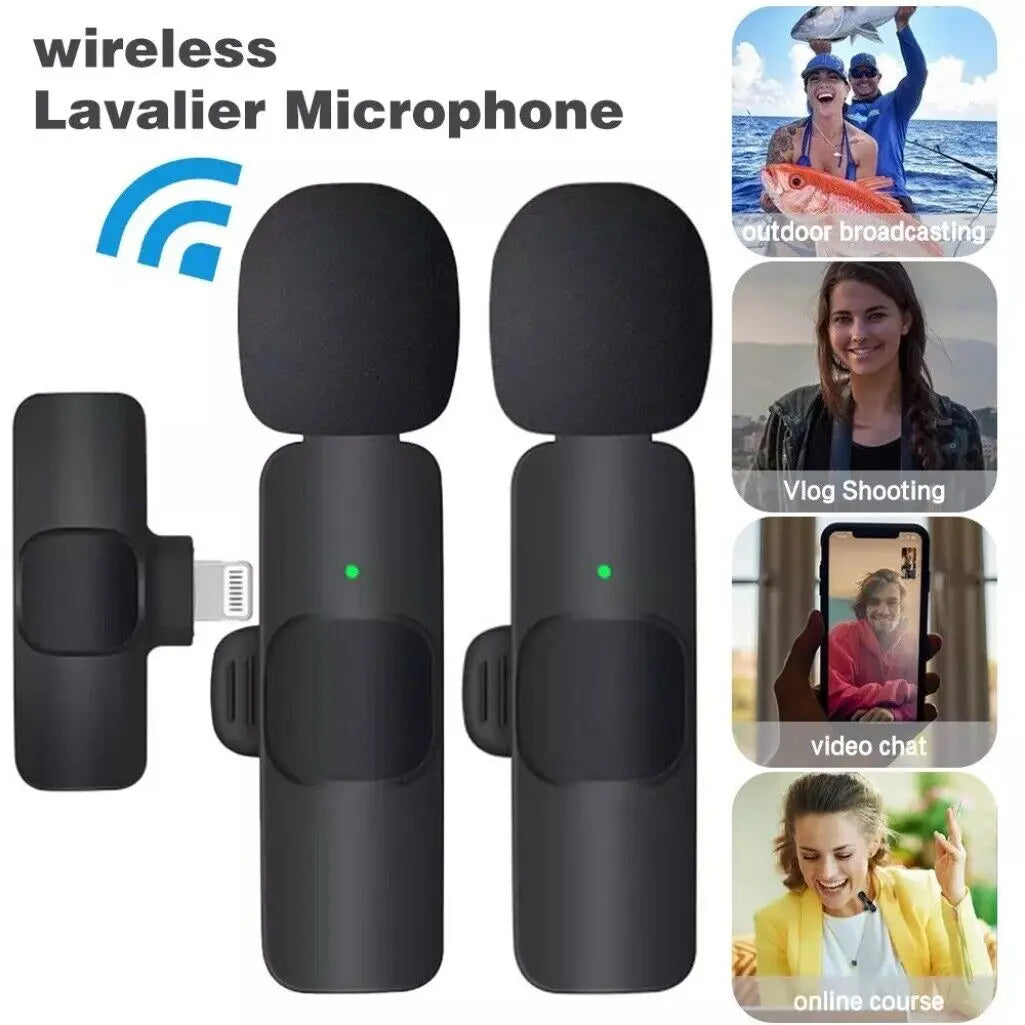 2 Pack Wireless Lavalier Microphone for Iphone Ipad Android Phone Plug and Play Noise Reduction Mini Microphone for Video Recording Interview Podcast Vlog Youtube Tiktok Audio Bluetooth Clip Portable Rechargeable