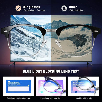Blue Light Blocking Glasses Vintage Half Frame UV Clear Lens anti Eyestrain Computer Gaming Glasses for Women Men