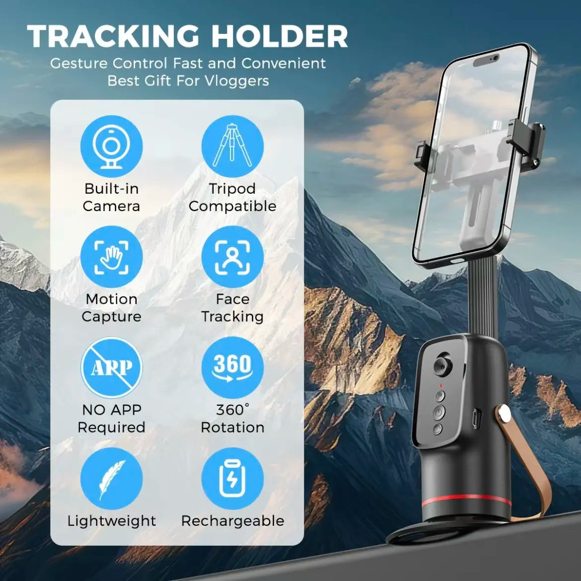 Auto Face Tracking Tripod 360° Rotating Cell Phone Photo and Video Kits Stand, Camera Stand with Remote and Gesture Control, Rechargeable Smart Shooting Stand for Live Recording Tiktok（Black）