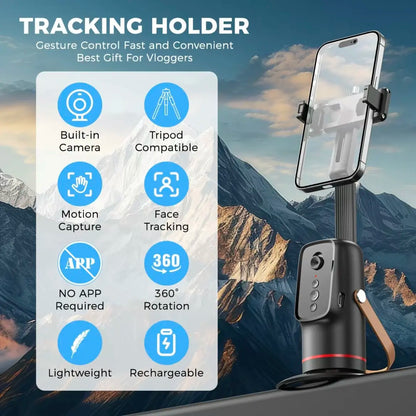 Auto Face Tracking Tripod 360° Rotating Cell Phone Photo and Video Kits Stand, Camera Stand with Remote and Gesture Control, Rechargeable Smart Shooting Stand for Live Recording Tiktok（Black）