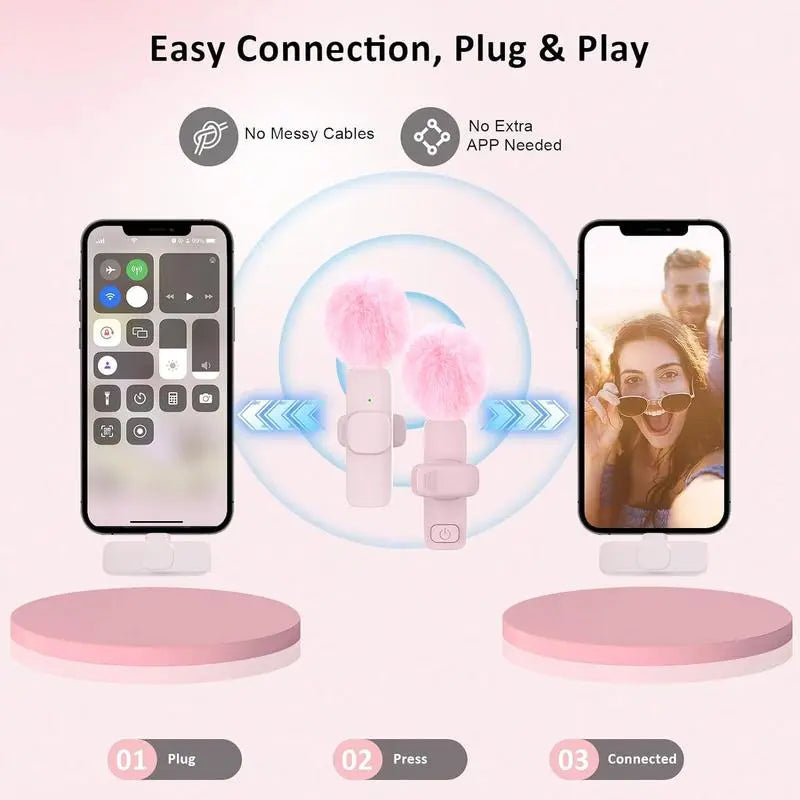 Wireless Microphone for Iphone/Smartphone, Microphones with Clearer Audio for Video Recording, Interview, Vlog，Noise Reduction Device Noise Cancellation Stereo Wireless Vlogging Tools Handheld Mic Microfono Minimic