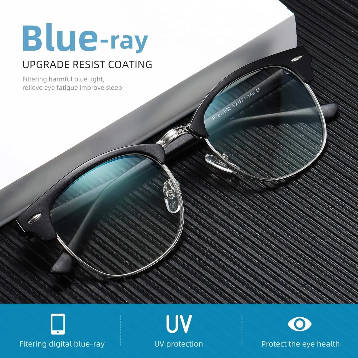 Blue Light Blocking Glasses Vintage Half Frame UV Clear Lens anti Eyestrain Computer Gaming Glasses for Women Men