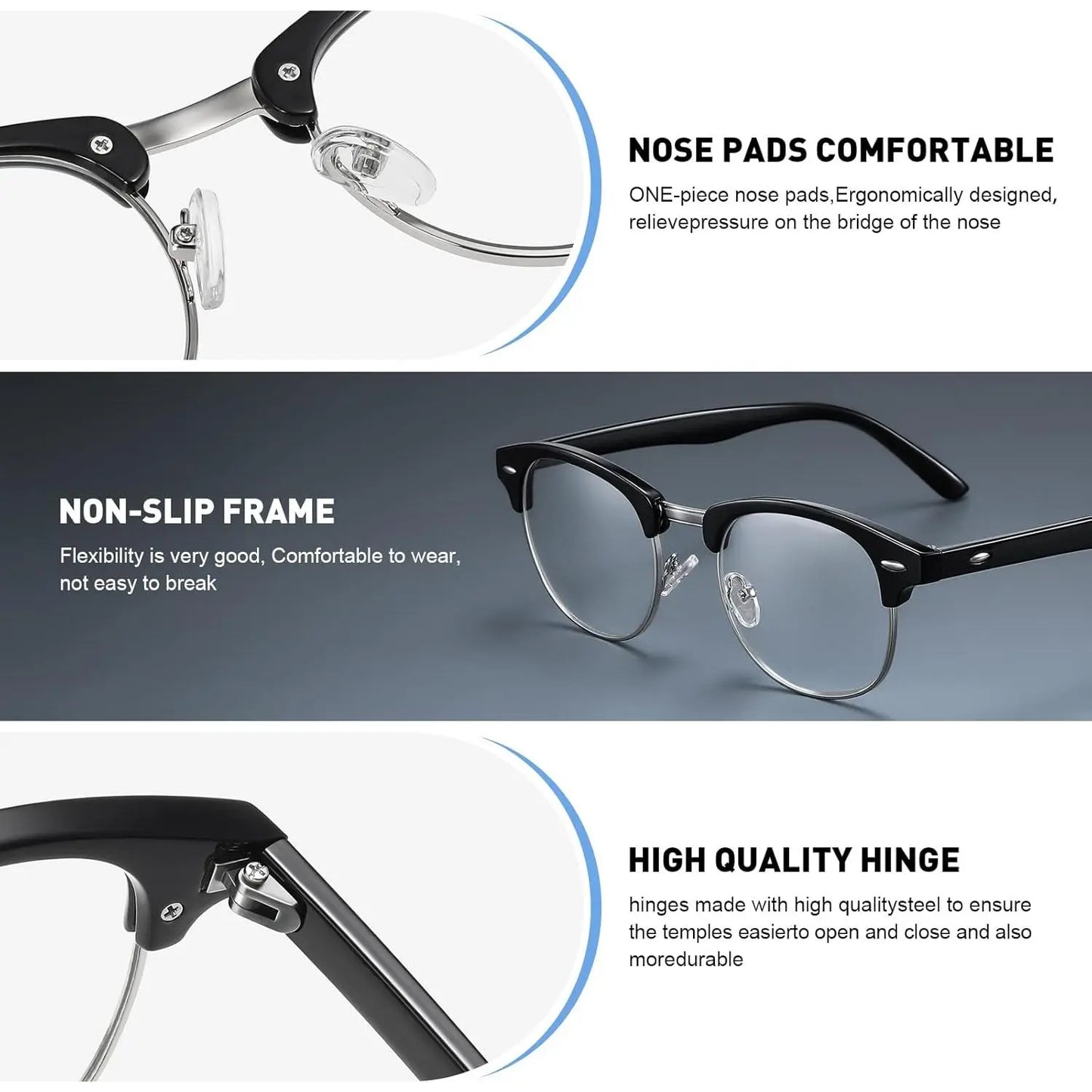Blue Light Blocking Glasses Vintage Half Frame UV Clear Lens anti Eyestrain Computer Gaming Glasses for Women Men