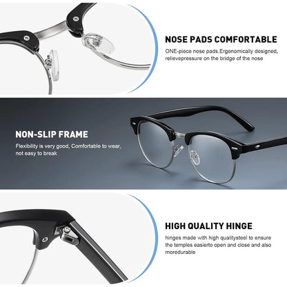 Blue Light Blocking Glasses Vintage Half Frame UV Clear Lens anti Eyestrain Computer Gaming Glasses for Women Men