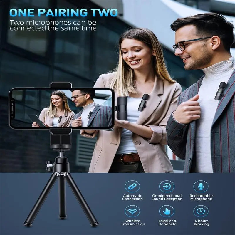 Wireless Microphone for Iphone/Smartphone, Microphones with Clearer Audio for Video Recording, Interview, Vlog，Noise Reduction Device Noise Cancellation Stereo Wireless Vlogging Tools Handheld Mic Microfono Minimic