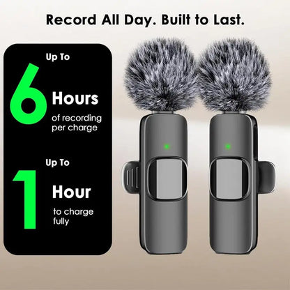 Wireless Microphone for Iphone/Smartphone, Microphones with Clearer Audio for Video Recording, Interview, Vlog，Noise Reduction Device Noise Cancellation Stereo Wireless Vlogging Tools Handheld Mic Microfono Minimic