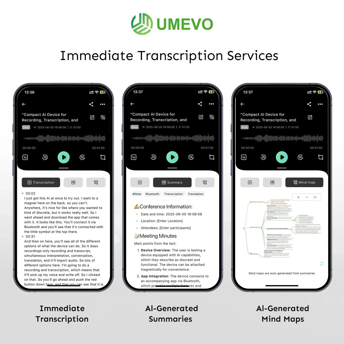 UMEVO Note Professional AI Voice Recorder for Business Meetings, Calls, and Interviews - Dual MEMS Microphones, Instant Display, 50-Hour Battery Life, AI Transcription & Summary, Premium Office Tool and Gift