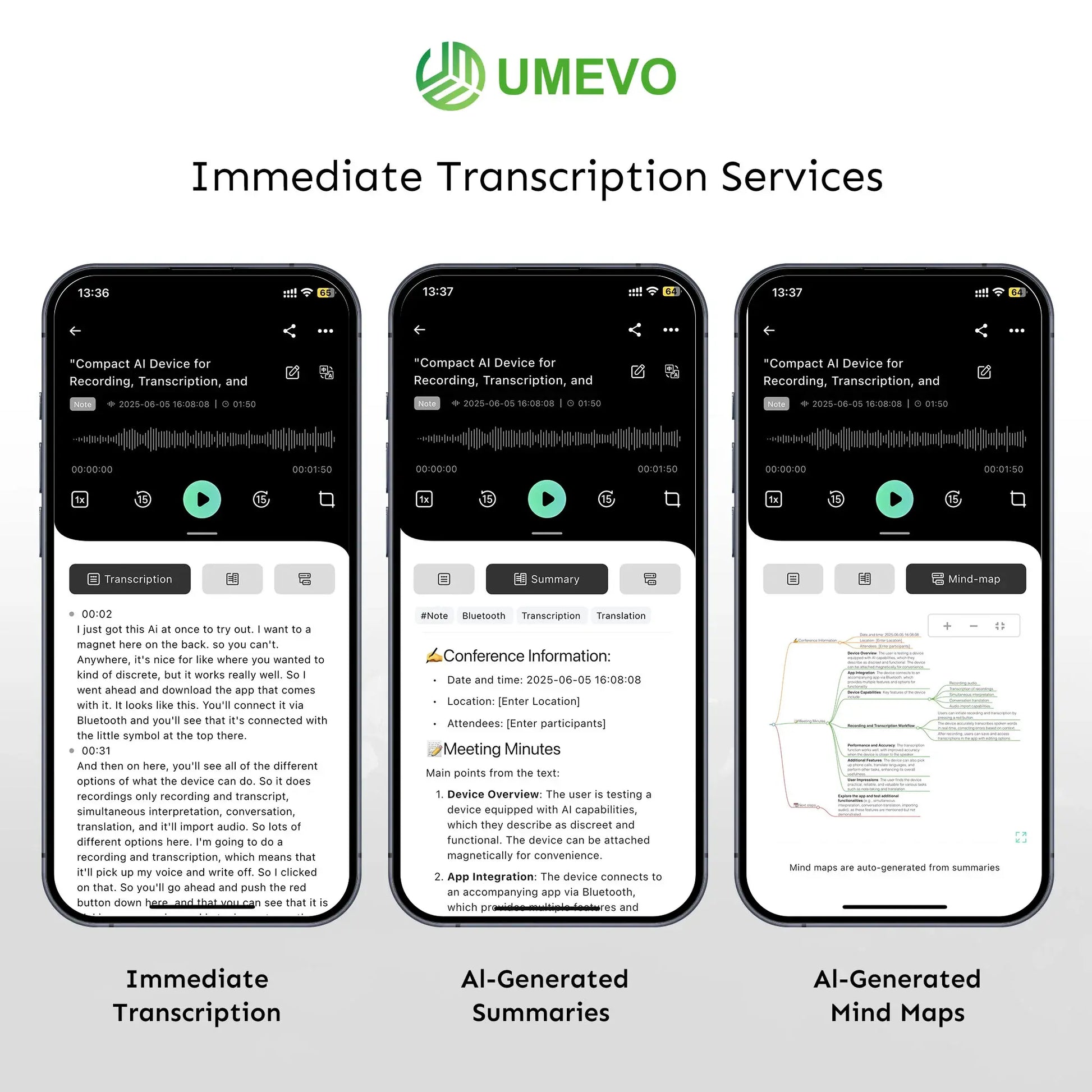 UMEVO Note Professional AI Voice Recorder for Business Meetings, Calls, and Interviews - Dual MEMS Microphones, Instant Display, 50-Hour Battery Life, AI Transcription & Summary, Premium Office Tool and Gift