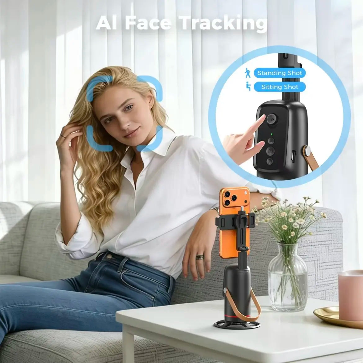 Auto Face Tracking Tripod 360° Rotating Cell Phone Photo and Video Kits Stand, Camera Stand with Remote and Gesture Control, Rechargeable Smart Shooting Stand for Live Recording Tiktok（Black）